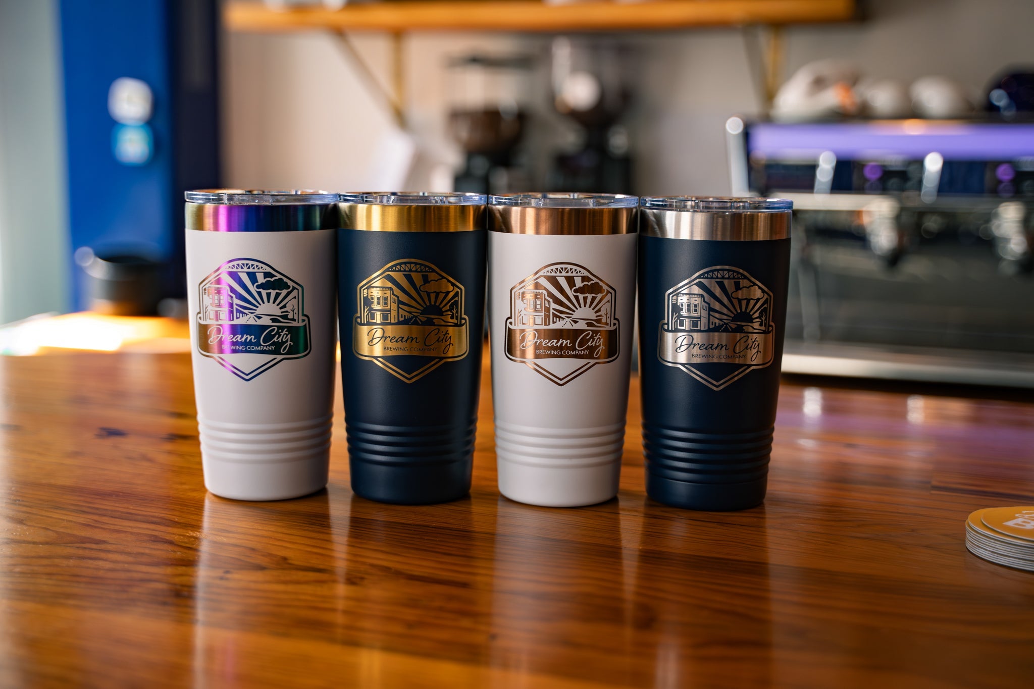 Four 20oz tumblers with Dream City Brewing Company logo
