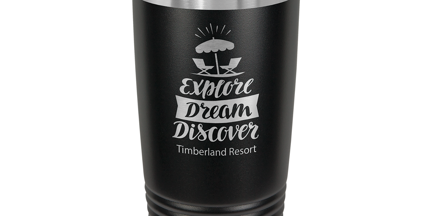 Black 20oz stainless steel tumbler with custom laser engraving for company logos and employee names - bulk orders welcome
