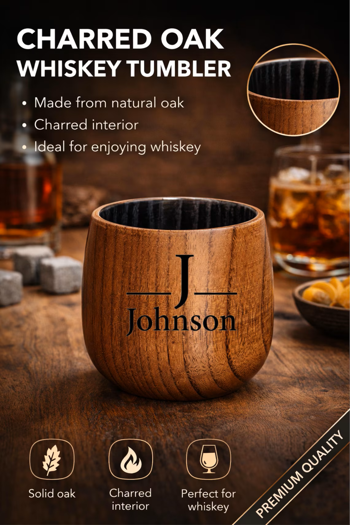 Charred Oak Whiskey Cup Custom Name