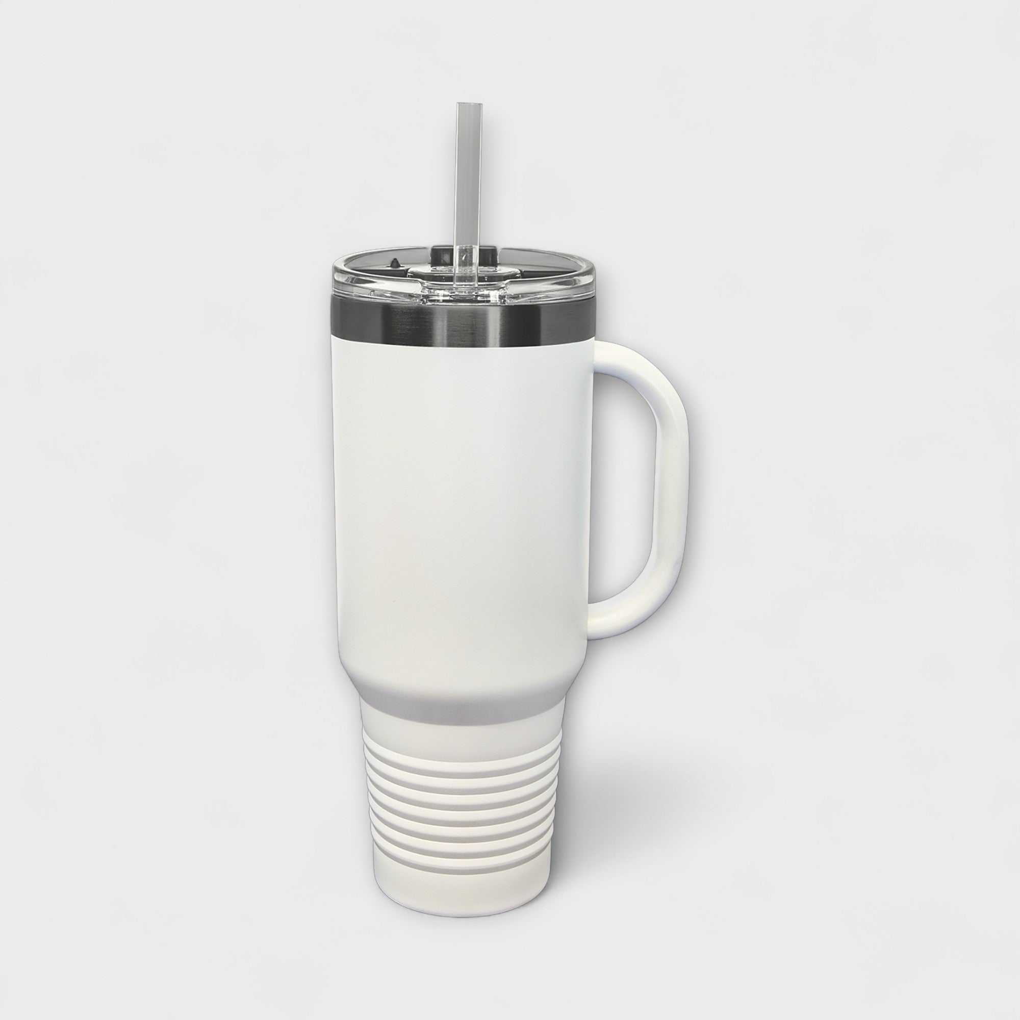 White 40 oz Tumbler with Handle with Ghost Black Ring