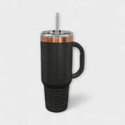 Black 40 oz Tumbler with Handle with Rose Gold Ring