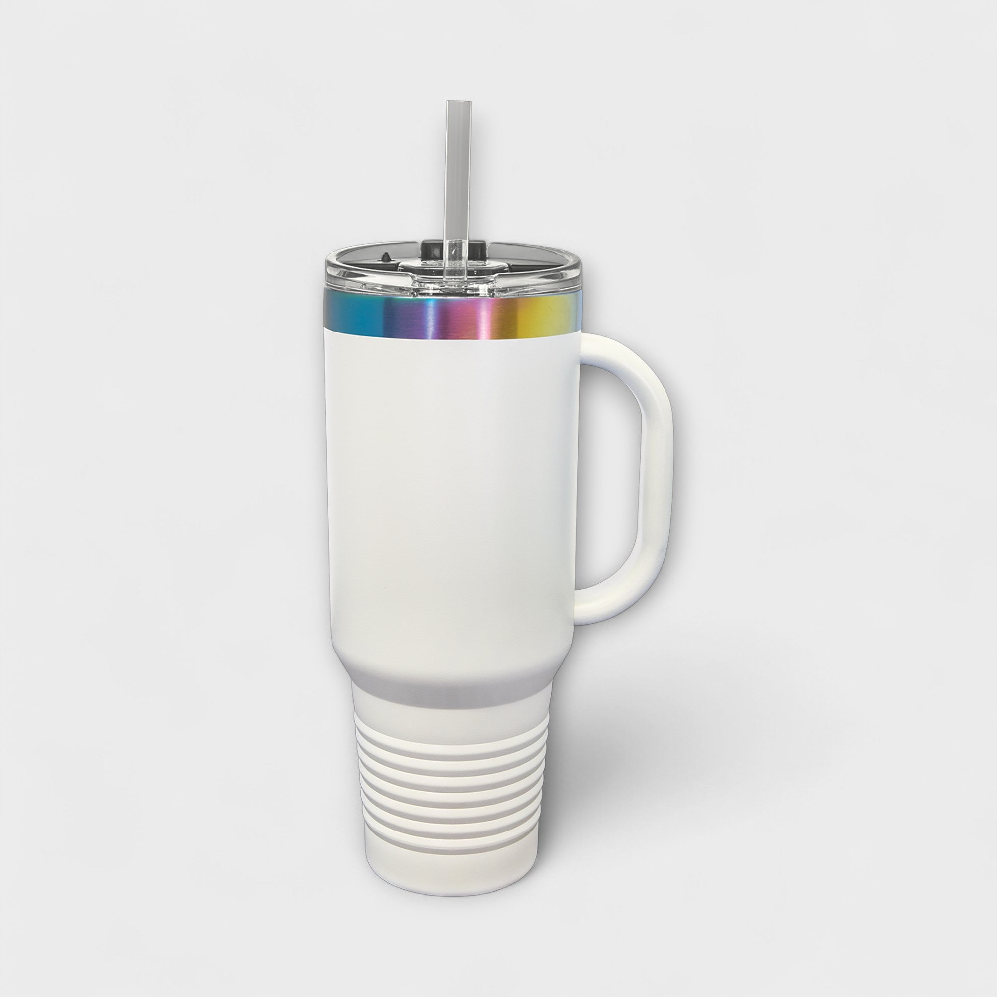 White 40 oz Tumbler with Handle with Prism Ring