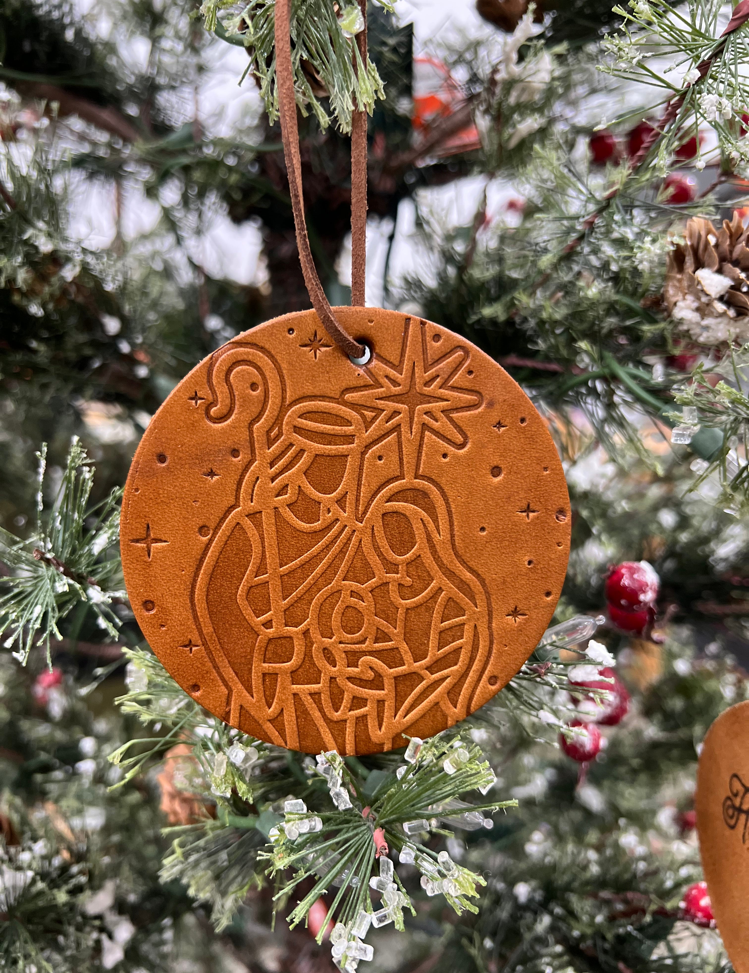 Nativity Leather Ornament 
