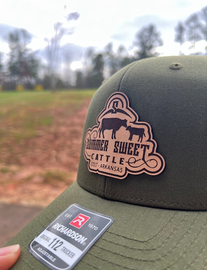 Green Branded Leather Patch Hat