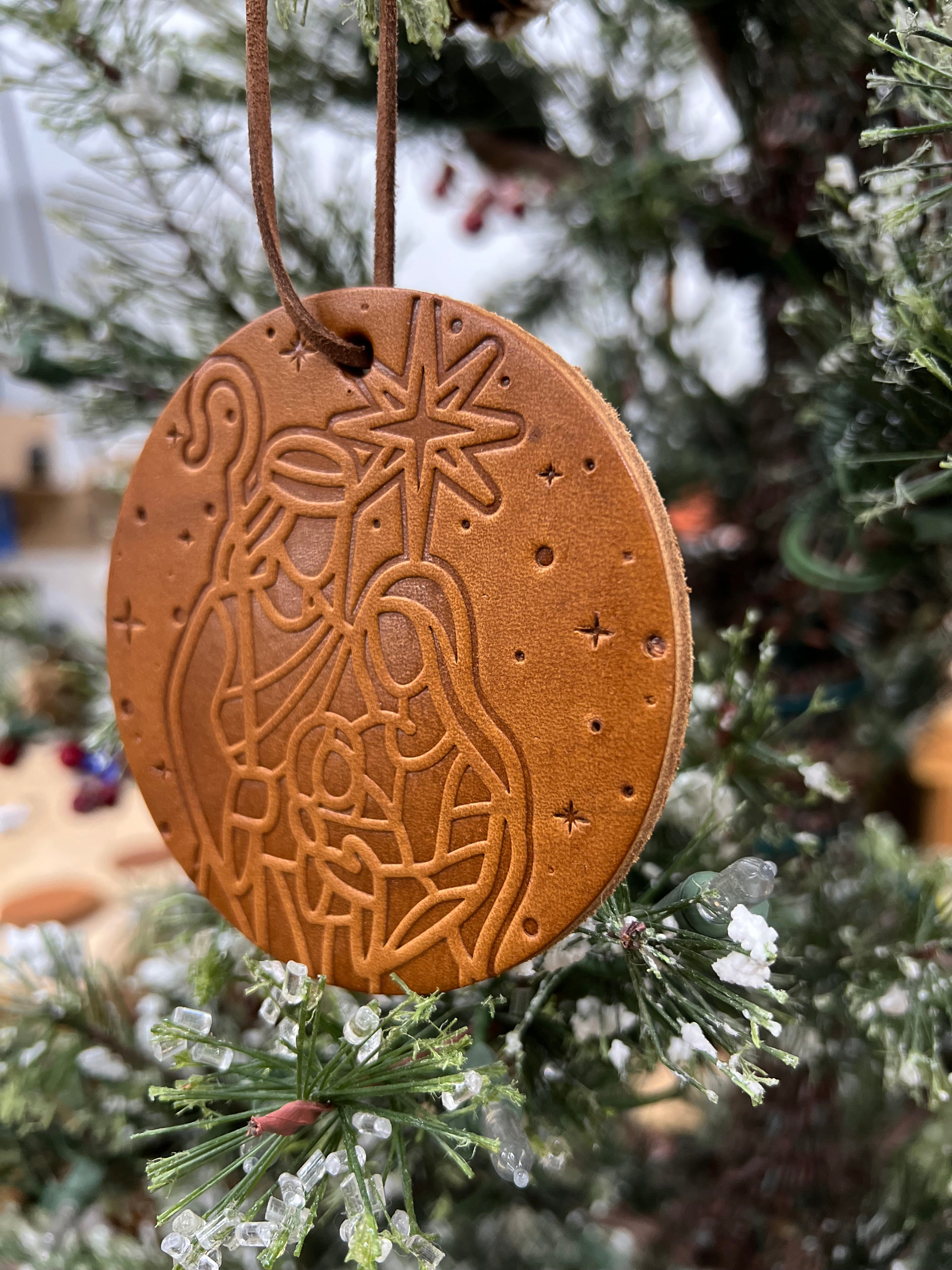Nativity Leather Ornament 