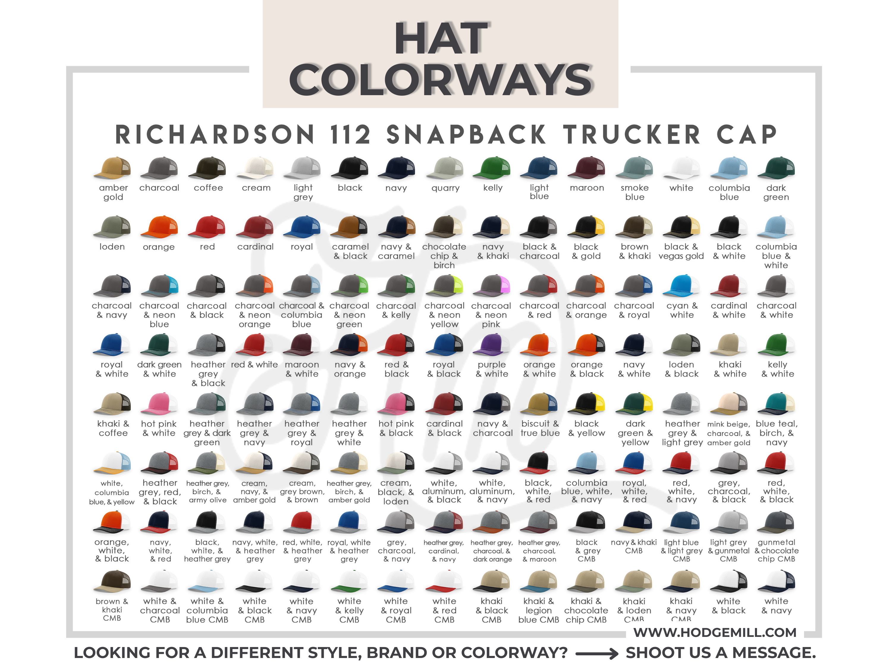 Leather Patch Hat Colorways Chart