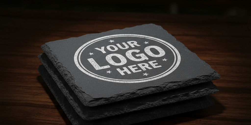 "Your Logo Here" Square Slate Coaster