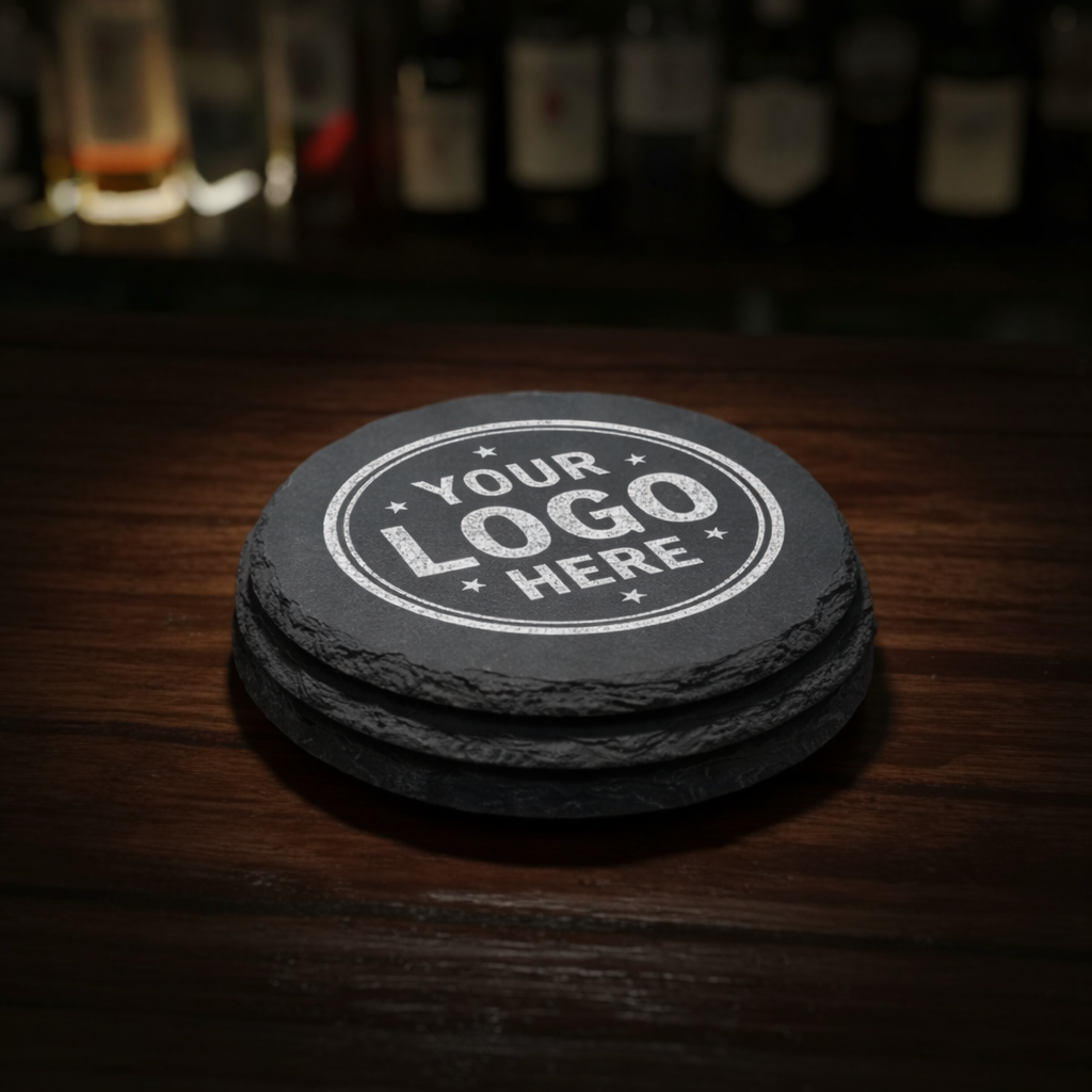 "Your Logo Here" Round Slate Coaster