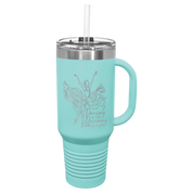 Teal 40oz travel mug custom engraved with a dance club business logo 