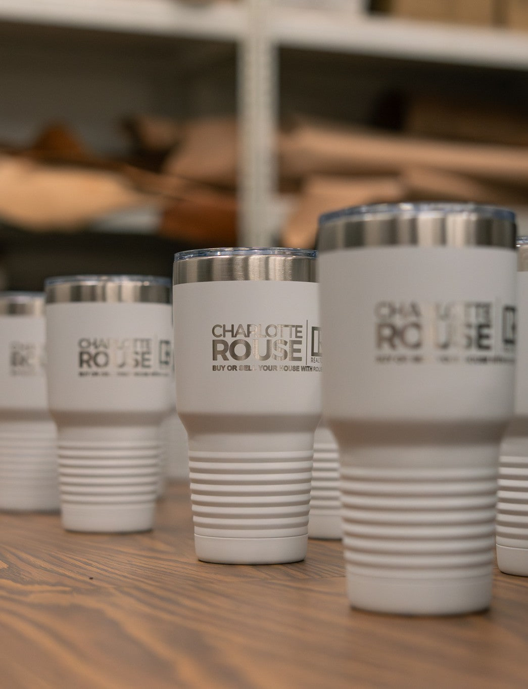 White 30z branded tumblers